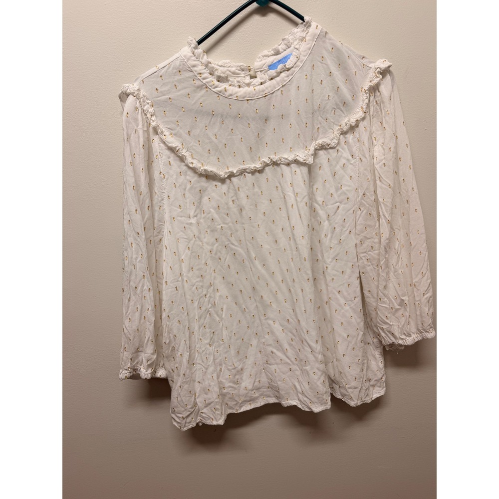 Draper James RSVP White Gold Metallic Clip Dot Ruffle Blouse 1X - Picture 2 of 5